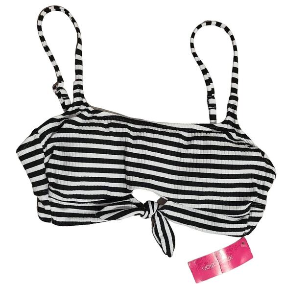 Xhilaration Black White Striped Tie Front Swimsuit Bikini Top Size L NWT - Picture 1 of 3